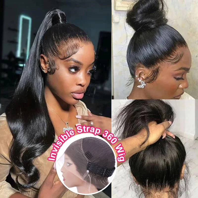 

FUGANGXIU-360 Full Lace Wig Human Hair Body Wave 360 Lace Frontal Wig Drawstring Snug Fit Glueless Wig Preplucked