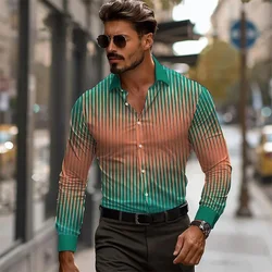 2024 Business Casual Men's Line 3D Printed Shirt Formal Spring Summer Lapel Long Sleeve 9 Colors Stretch Fabric Shirt XS-6XL