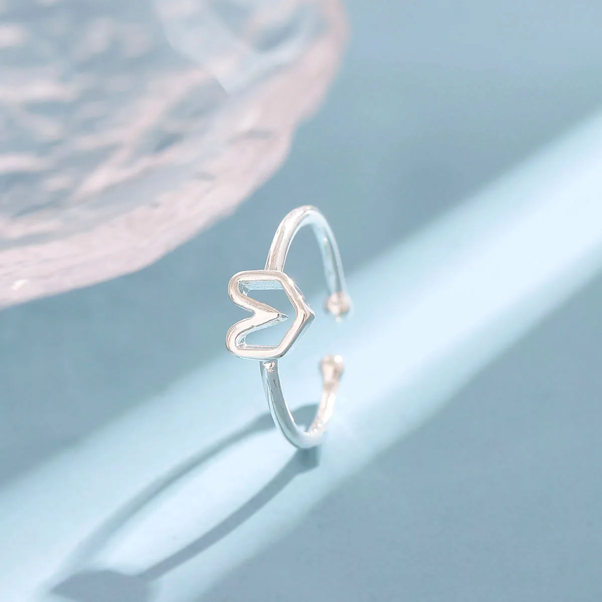 جديد بسيط الحب مجوهرات الأزياء 925 فضة شعبية الجوف الحلو على شكل قلب المرأة رائعة افتتاح خواتم R227