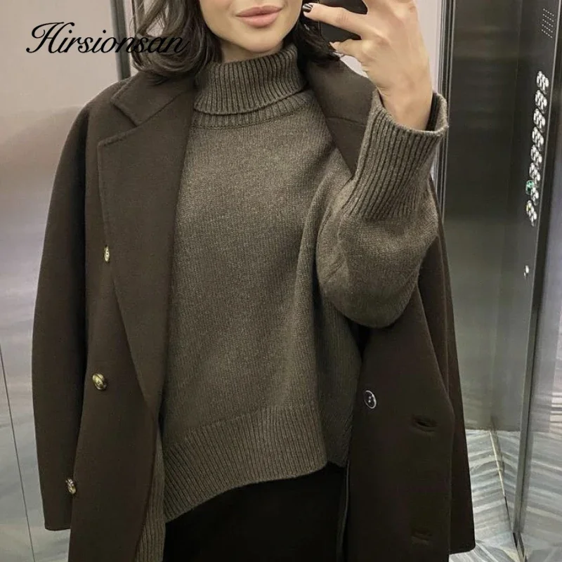 Hirsionsan Turtle Neck Cashmere Sweater Women Korean Style Elegant Thick Warm Female Knitted Pullovers Loose Casual Outwear 2023