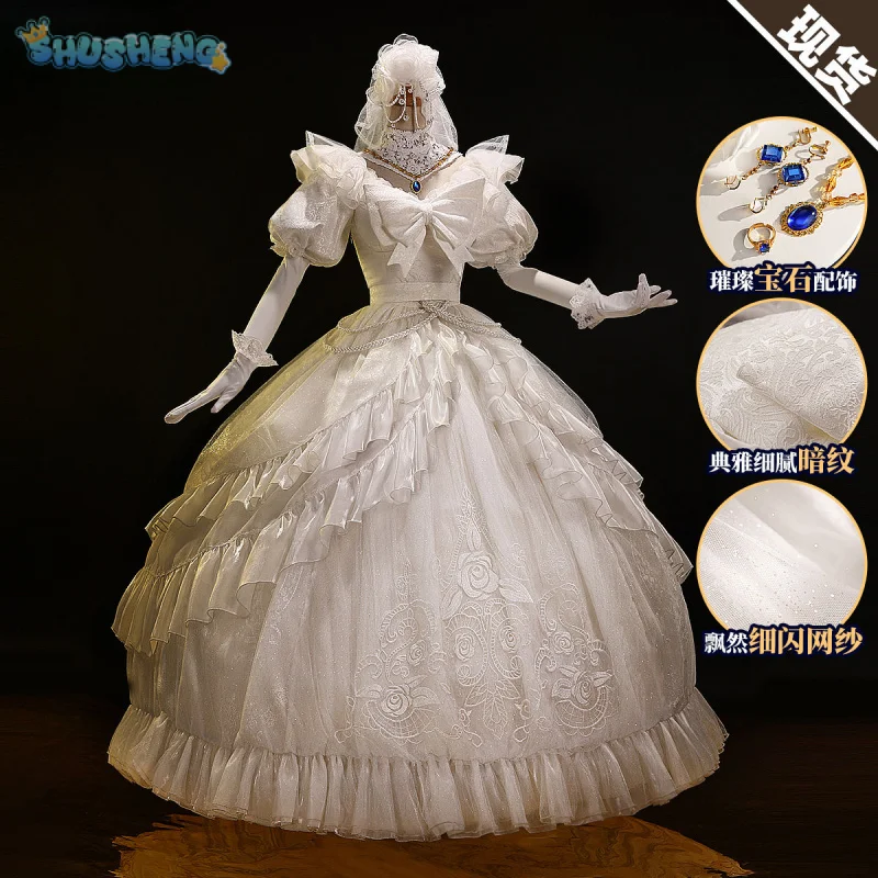 Mary Bloody Queen Cosplay Identity Ⅴ Headwear gloves necklace accessories Halloween party gorgeous wedding dress  Woman dress