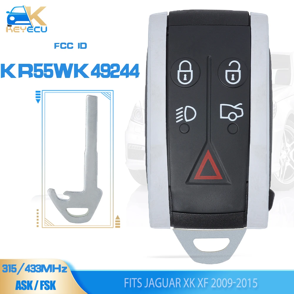 KEYECU KR55WK49244 ASK/FSK 315MHz/433MHz Keyless Go Smart Remote Key PCF7953A HITAG2/46 for Jaguar 2006-2008 XK XKR, XK XF 09-15