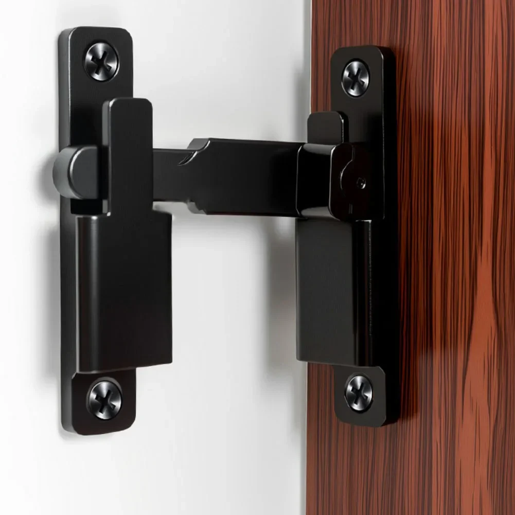180 Degree Barn Door Lock with Flip Gate Latch Provides Enhanced Security and Mounting Options for Multiple Door Types
