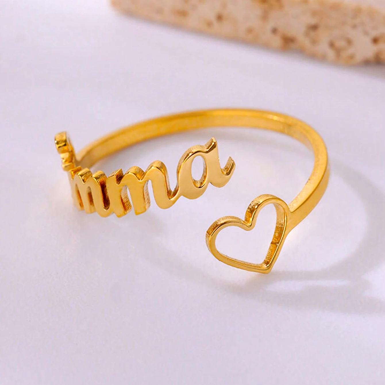 

Custom Hollow Heart Name Rings For Women Stainless Steel Open Adjustable Customized Ring Female Personalized Finger Jewelry Gift