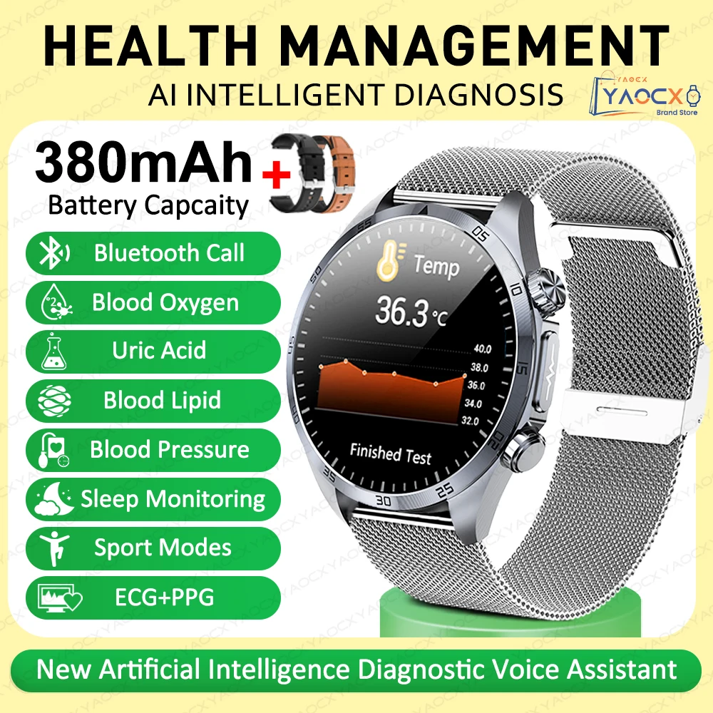 2026 Gloednieuwe upgrade Gezondheidscheck Smartwatch ECG Bloedlipiden Urinezuur Lichaamsvet Sport Waterdichte Smartwatch Voor Mannen en Vrouwen
