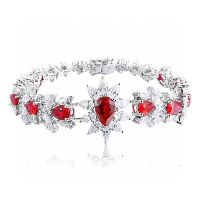 Pirmiana New S925 Silver 8.98ct Lad Grown Ruby Bracelet High Fine Jewelry for Women Party Gift