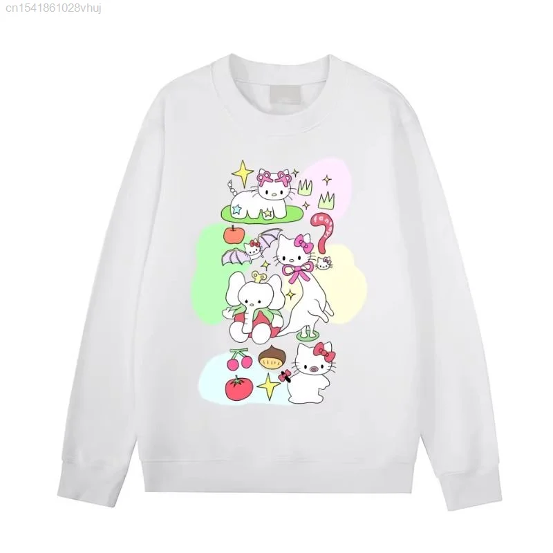 Sanrio Hello Kitty New Funny Printed Hoodie Round Neck Pullover Long Sleeve Top Y2k Cute 90s Vintage Gothic Shirt Girls Y 2k