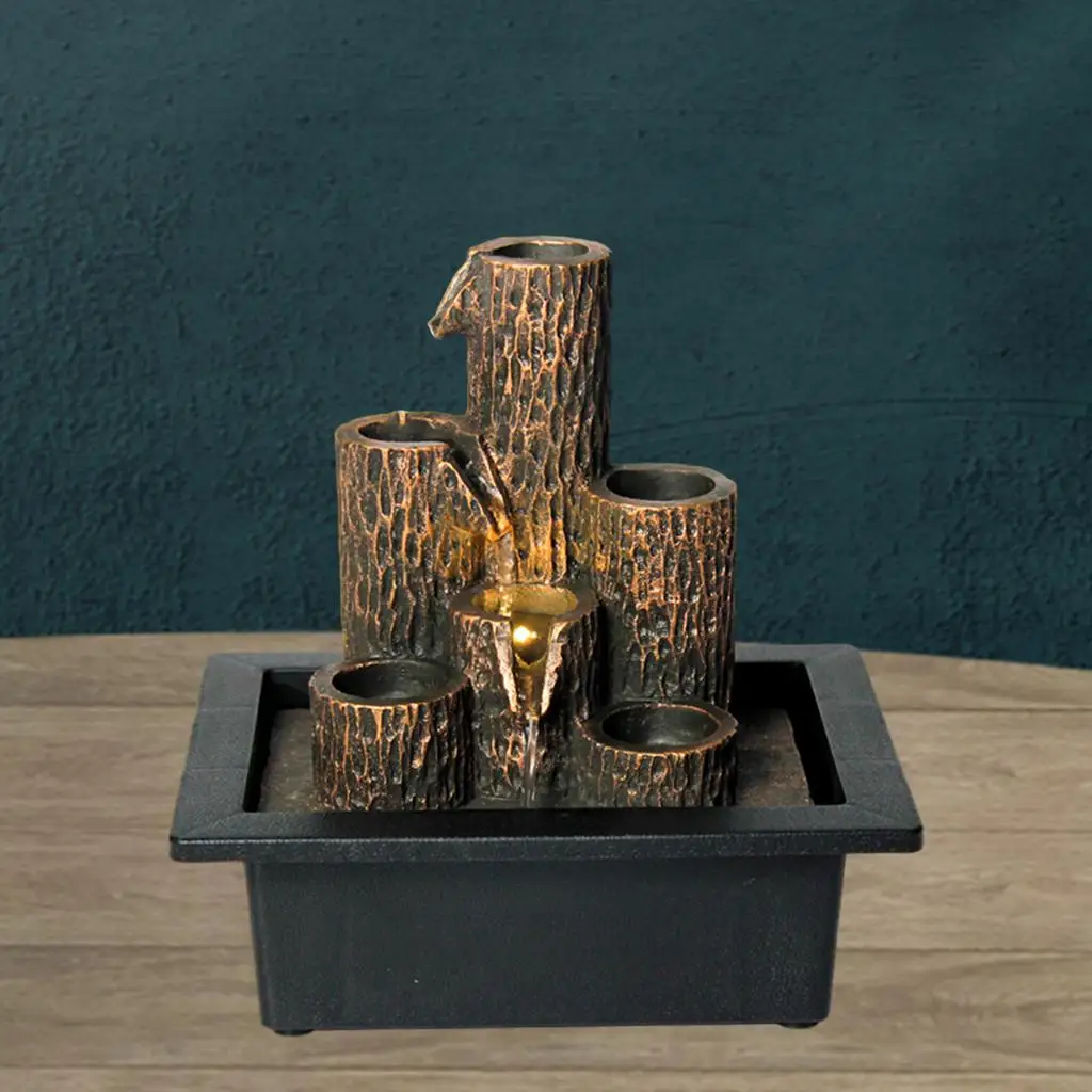 Fontana da tavolo con tronchi a più livelli da tavolo che rilassa l'acqua che scorre Mini ornamento in miniatura per l'ufficio del Patio cortile all'aperto