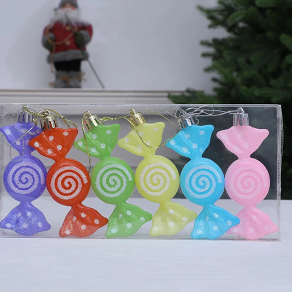 6pcs/box Christmas Candy Pendant Xmas Tree Hanging Ornaments Christmas Decorations For Home 2025 Navidad Noel New Year Kids Gift