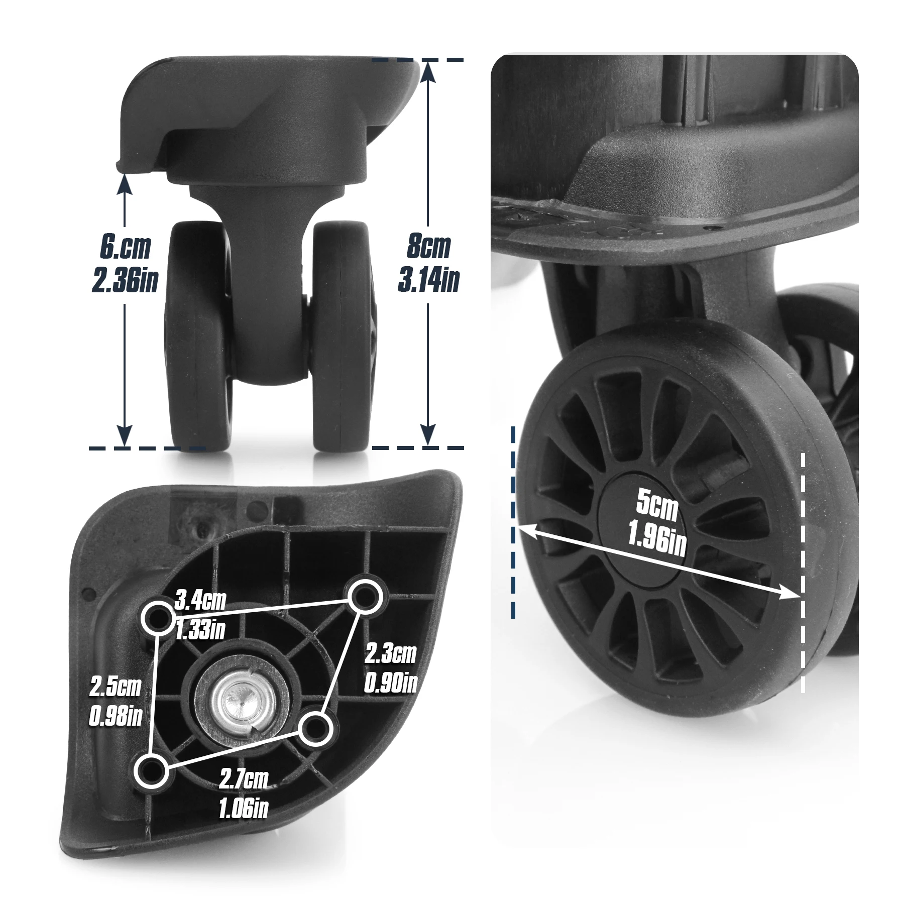 2Pcs STA208 Trolley Caster Replacement Suitcase Luggage Box Wheels Double Row 360° Spinner Repairing Kit Heavy Duty Wheels