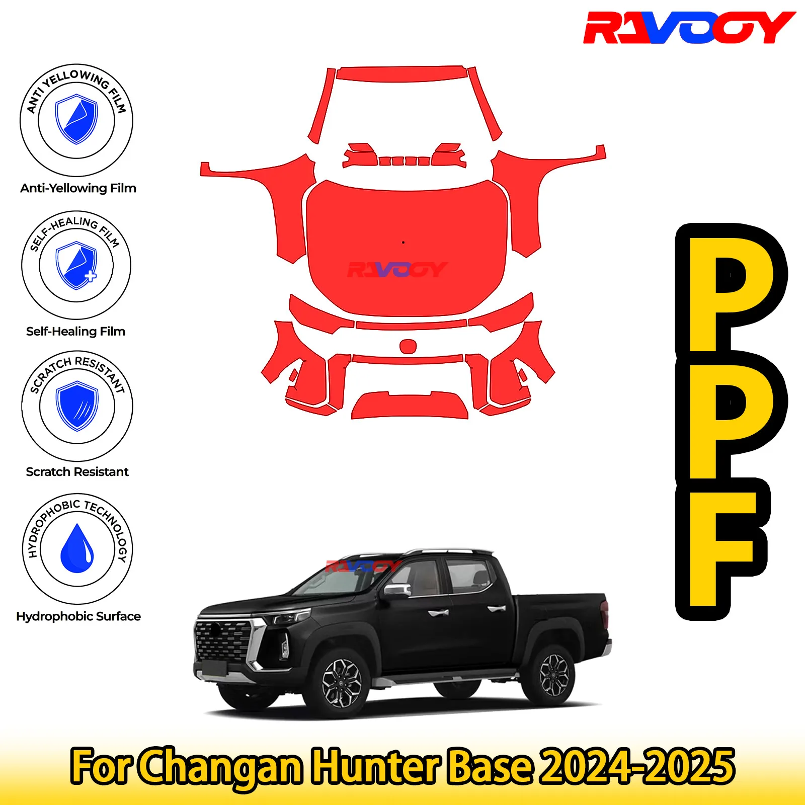 

For Changan Hunter Base 2024-2025 Glossy Matte Black Precut front PPF Kit Paint Protection Film