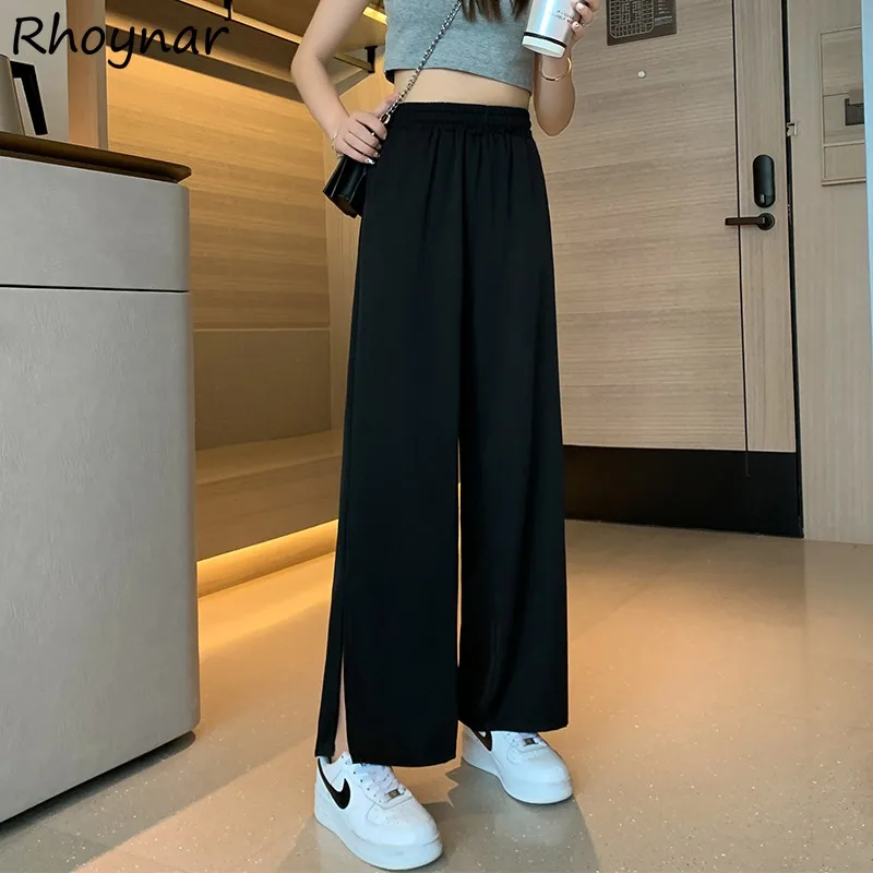 

Pants Women Summer Fashion Casual Solid All-match Korean Style Side-slit High Waist Office Baggy Girls Floor-length Popular Cozy