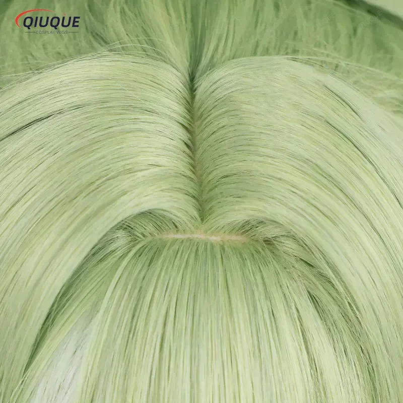 2025 yiyi Kuki Shinobu juego de Cosplay impacto verde claro resistente al calor Clip de pelo sintético pelucas de cola de caballo + gorro de peluca + máscara