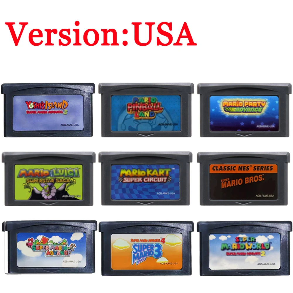GBA Game Cartridge 32 Bit Video Game Console Card Wario Land 4 Wario Ware Inc Power Tennis Kart for GBA