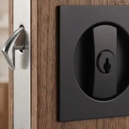 Concealed Sliding Door Lock Set In Black, Keyed Privacy Latch For Wood Pocket Doors, Flush Mount Bathroom & Closet Security