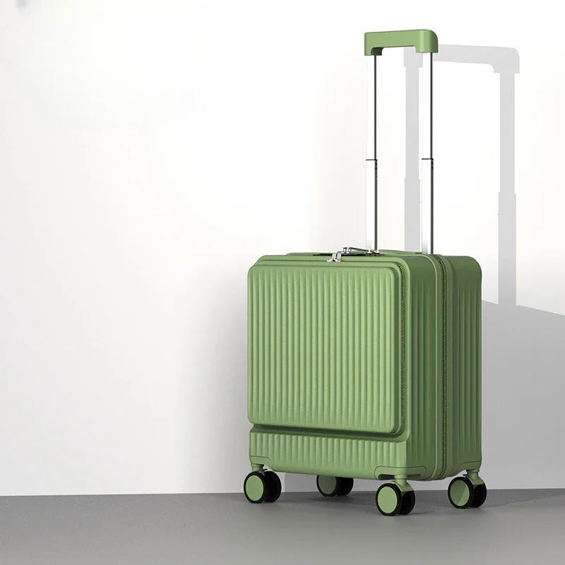 Fashion Rolling Luggage Travel Suitcase Front Open Cover Suitcases Boarding Box Student Trolley Password Case Cup Holder Trunk