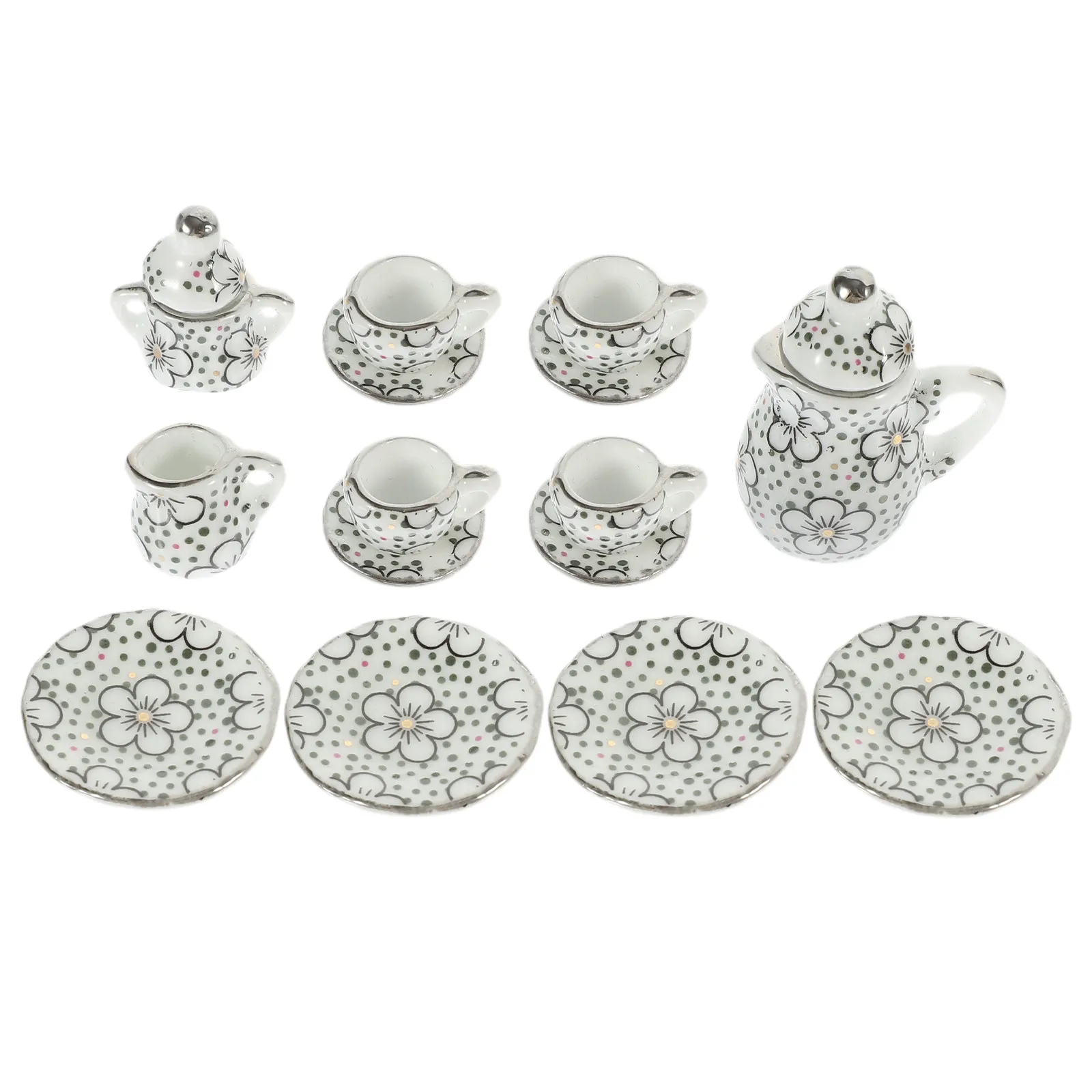 

1Set Miniature Ceramic Tea Set for Dollhouse Kitchen Mini Teapot Saucer Cups Elegant Realistic Decor Home Miniature Scene Prop