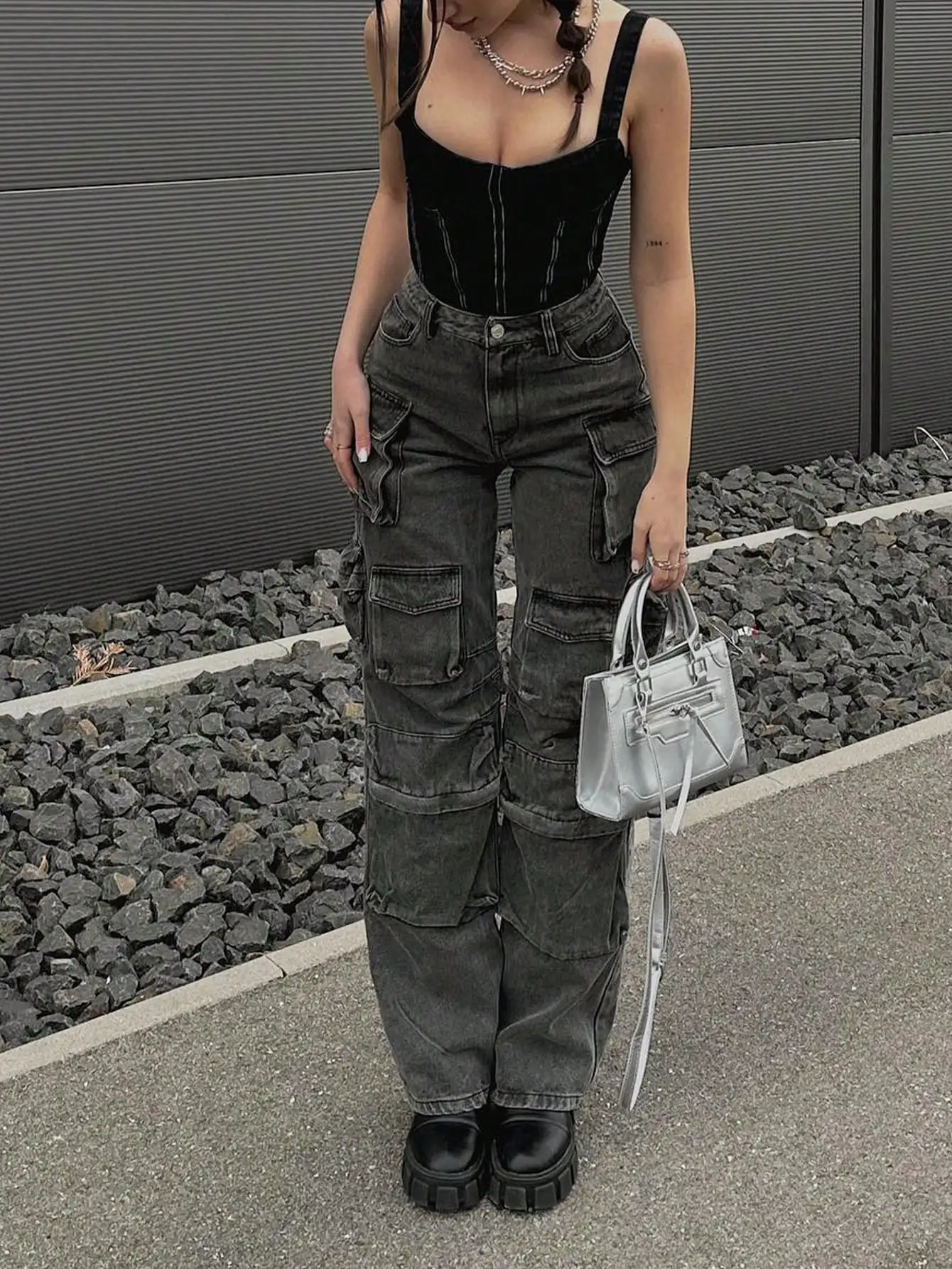 2025 Newest Women's Cargo Jeans High Waist Cargo Pants Y2k Loose Wide Leg Jeans with Flap Pockets
