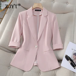 ZJYT Women's Summer Jacket Elegant Office Blazers Feminino Ropa Mujer Coat 2024 Korean Style Ladies Outerwear White Veste Femme