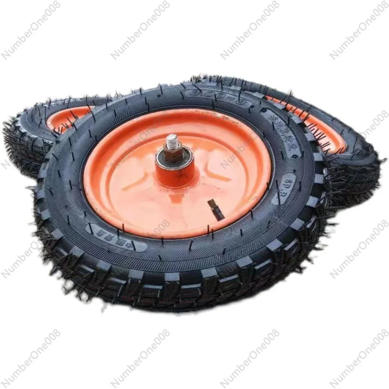 

Replacement Wheel Set for Mulch Laying Machine, 300-8 Agricultural Tire with Rubber Rim, Wheel Assembly for Hand Push Cart