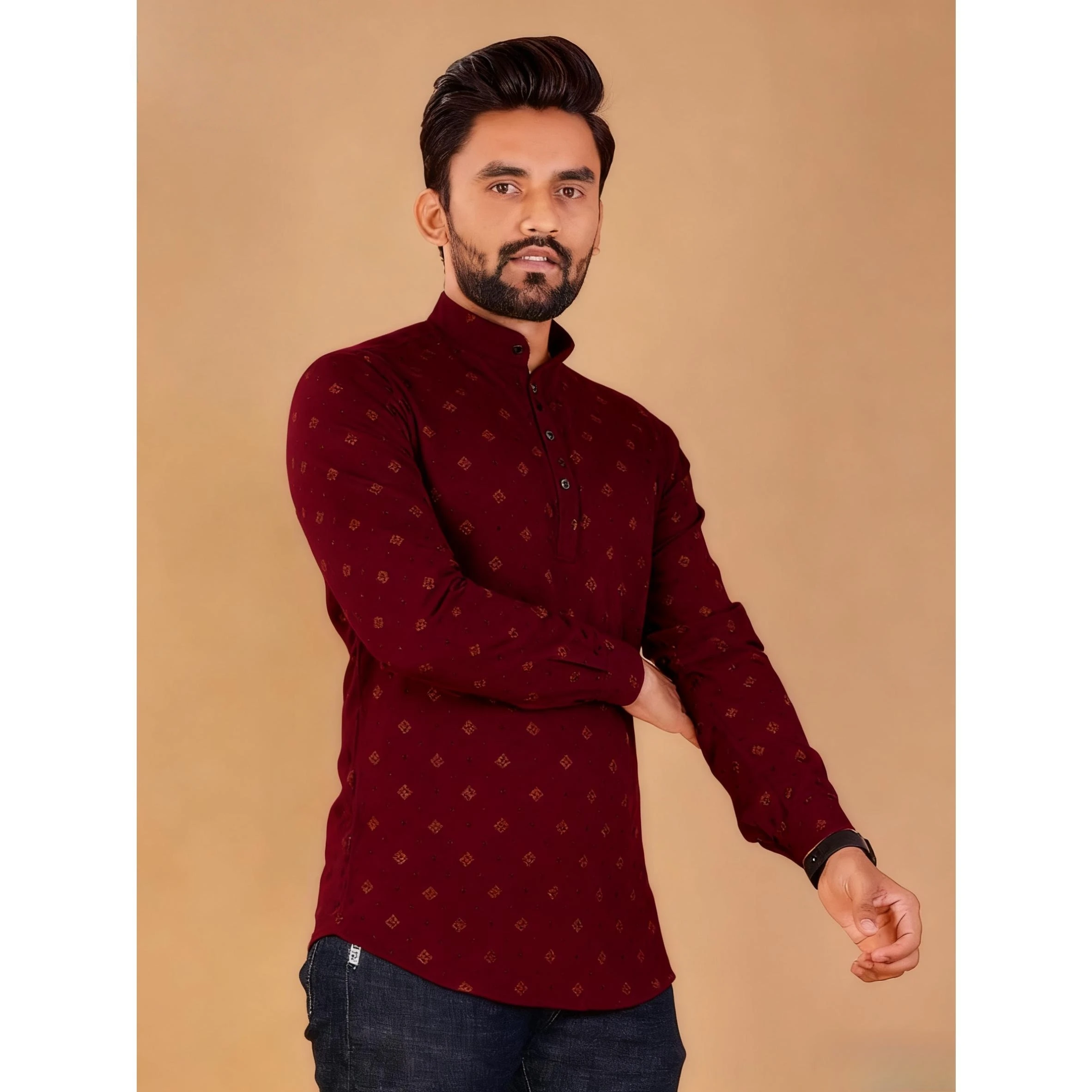 2026 رداء مسلم قميص بأكمام طويلة نمط عرقي الوقوف طوق الملابس العربية الإسلام Ropa Musulmana Hombre Ropa Arabe De Hombre