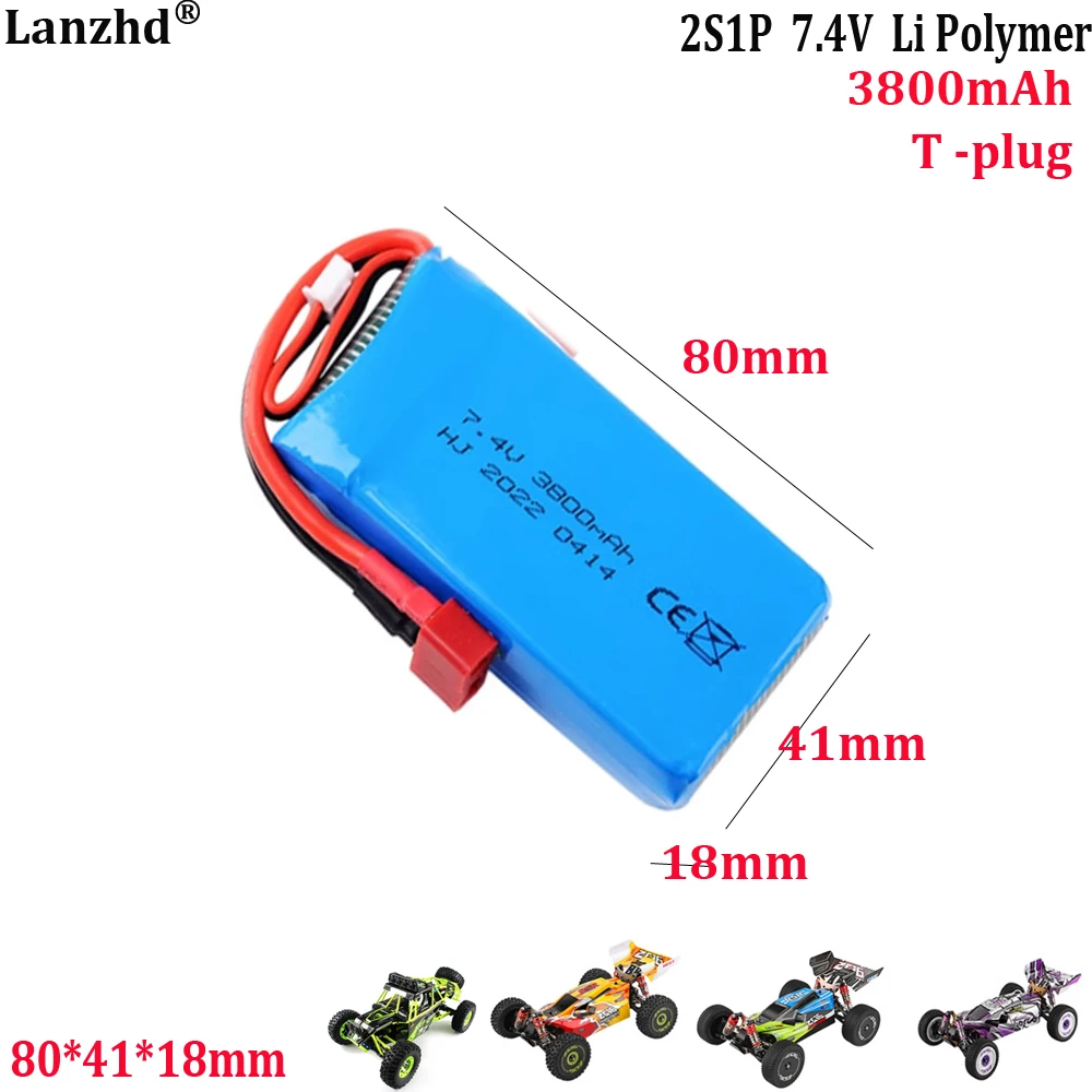 2S 7.4V polymer battery pack For  Weili 144001 124017/018 remote control car 12428 model aircraft 3800mAh lithium battery