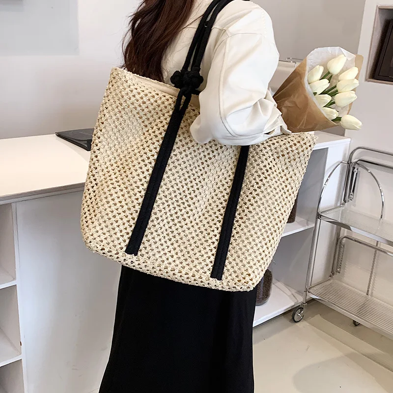 Summer Straw Bags for Women Big Handmade Beach Bags 2022 Rattan Woven Handbags Travel Shopper Casual Resort Style Shoulder Bags