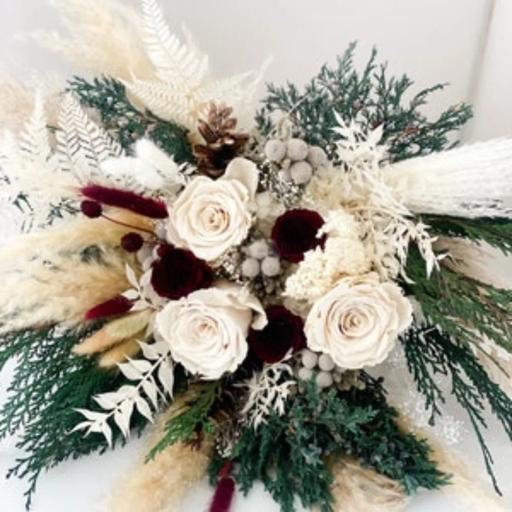 Dried Flowers,Cedar,Pampas Grass Winter Bouquet,Bride and Bridesmaids,Dried Flower Bouquet,Wedding Flowers