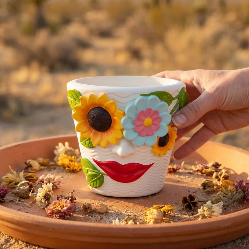 Creative Sunflower Human Face Resin Flower Pot Ornaments Outdoor Courtyard Balcony Succulent Plant Bonsai Pot Garden Decoration