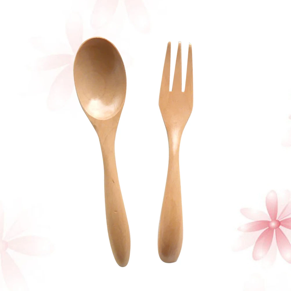 

2-piece Wooden Set Eco-friendly Plant Oil Coated Camping Cutlery Spoon Fork Kitchen Utensils Tableware