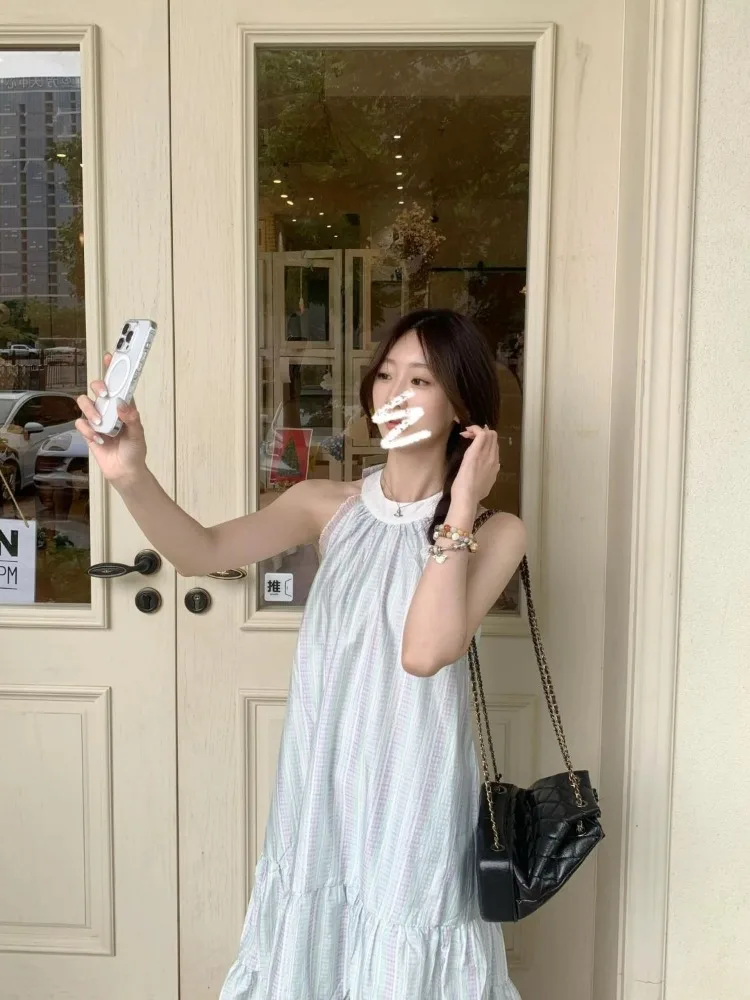 فساتين نسائية بدون أكمام بفيونكة رسن فضفاضة لربيع وصيف 2025 فستان أنيق أنيق غير رسمي على الطراز الفرنسي #3