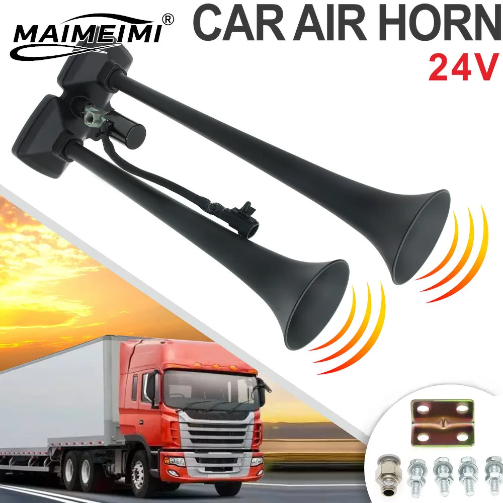 

New 12V 24V Black Car Dual Trumpets Super Loud Electric Air Horn Universal for Cars Trucks Motorcycles Supplies Vehicles