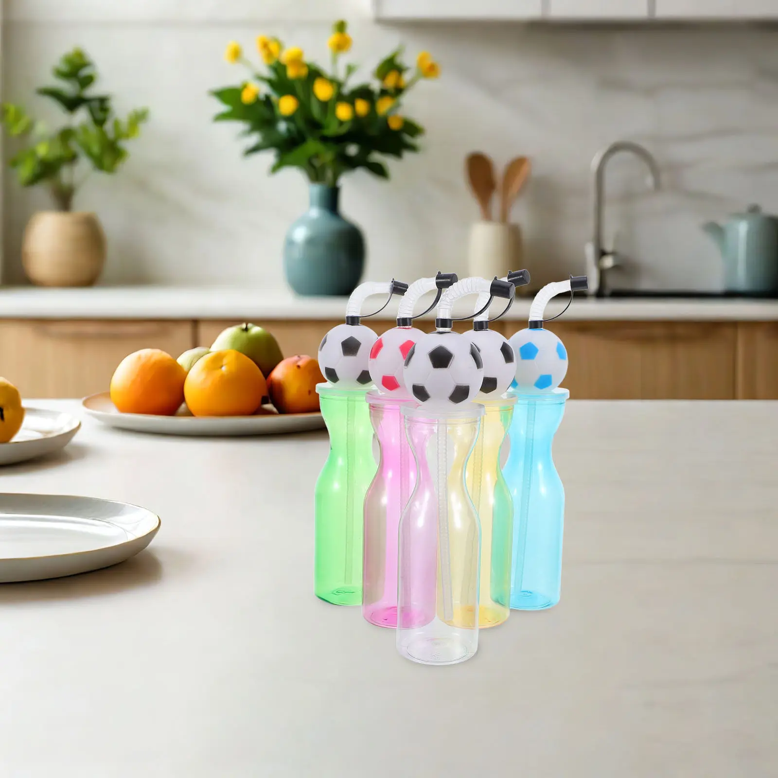 5Pcs Soccer Straw Cups Spill Resistant Plastic Football Party Favors Travel Reusable Drink Cups for Smoothies Juices Beach