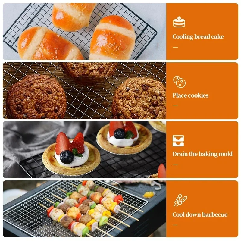 2PCS Single Layer Stainless Steel BBQ Bread Cake Cooling Rack Drip Dry Rack Cooling Grid Baking Pan Household