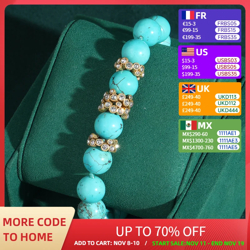 

Vintage Blue Natural Stone Strand Bracelets Bohemia Gold Color Beads Rhinestones Antique Jewelry Charm Wedding Retro Gift New