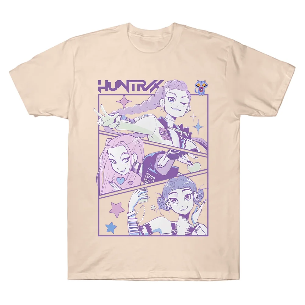 KPop شيطان الصيادين طباعة الجرافيك القطن التي شيرت الصيف Y2K النساء الرجال الملابس الساخن أنيمي الجمالية قصيرة الأكمام مريحة تي شيرت