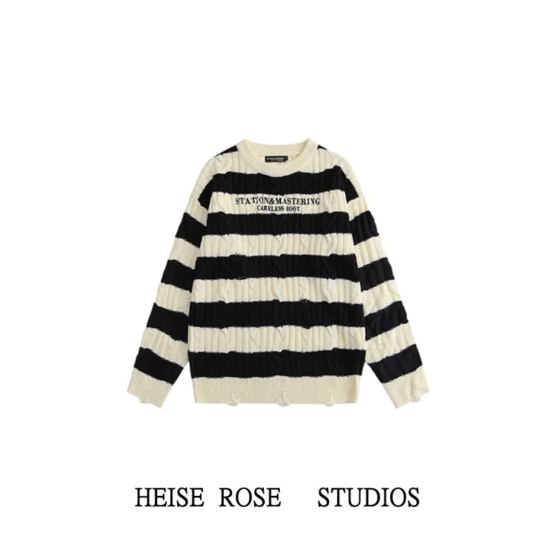 Loose Long Sve Women's Knitted Sweater Couple Matching Comfortable Lazy Sle Autumn Winter New Arrival Striped Knitwear
