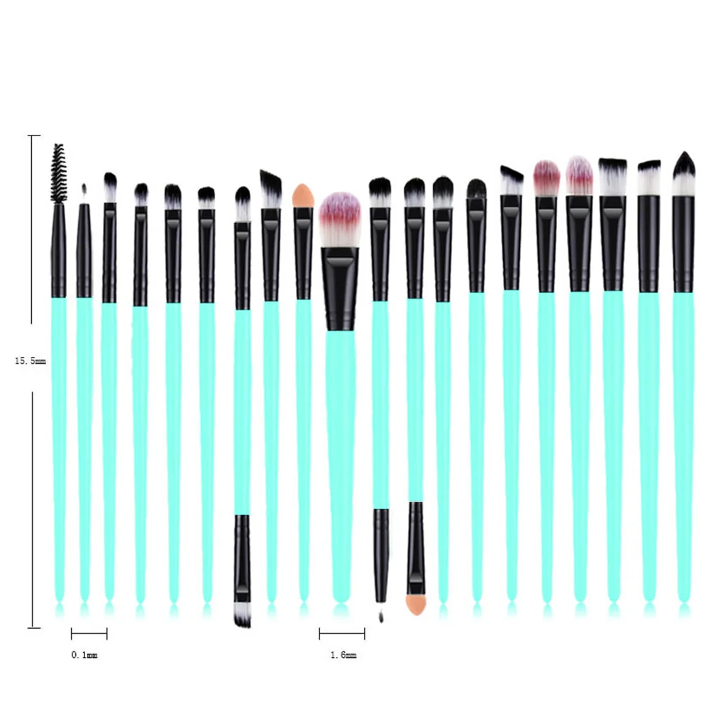 Set di pennelli per ombretto da 20 pezzi Manico in plastica portatile per trucco occhi Setole in nylon Regalo premium Donne Principianti Verde Nero