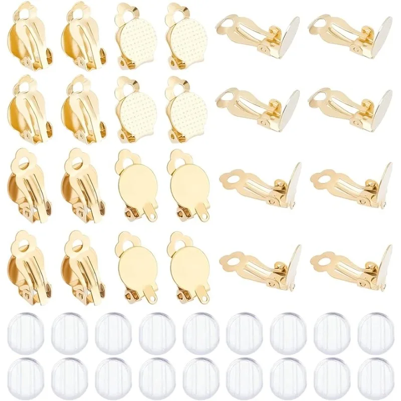 

40pcs Clip-on Earring Golden Earring Clip 304 Stainless Steel Clip-on Earring Converter Flat Round Tray Earring Clips