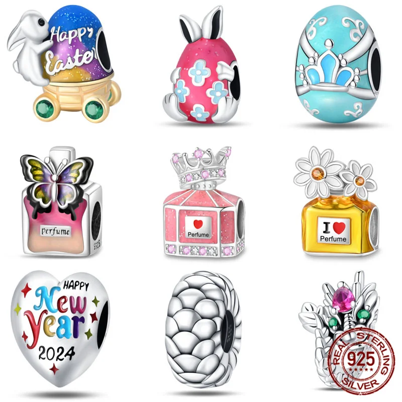 

Charms Fit 3mm Original Bracelets Perfume Easter Heart Bead Jewelry Making 100% S925 Sterling Silver 2024 New Year