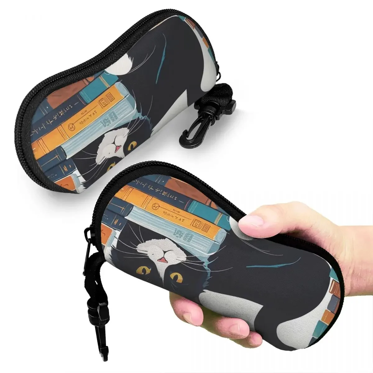 

Cute Tuxedo Cat And Bookstore Shell Glasses Case Protective Sunglasses Box Women Men Soft Eyeglass Bag Pouch