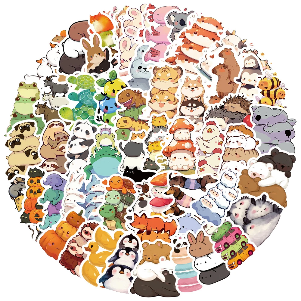

10/30/60pcs Cute Funny Superimposed Animal Stickers Graffiti Decals Kids Toys DIY Laptop Phone Notebook Phone Decoration Sticker