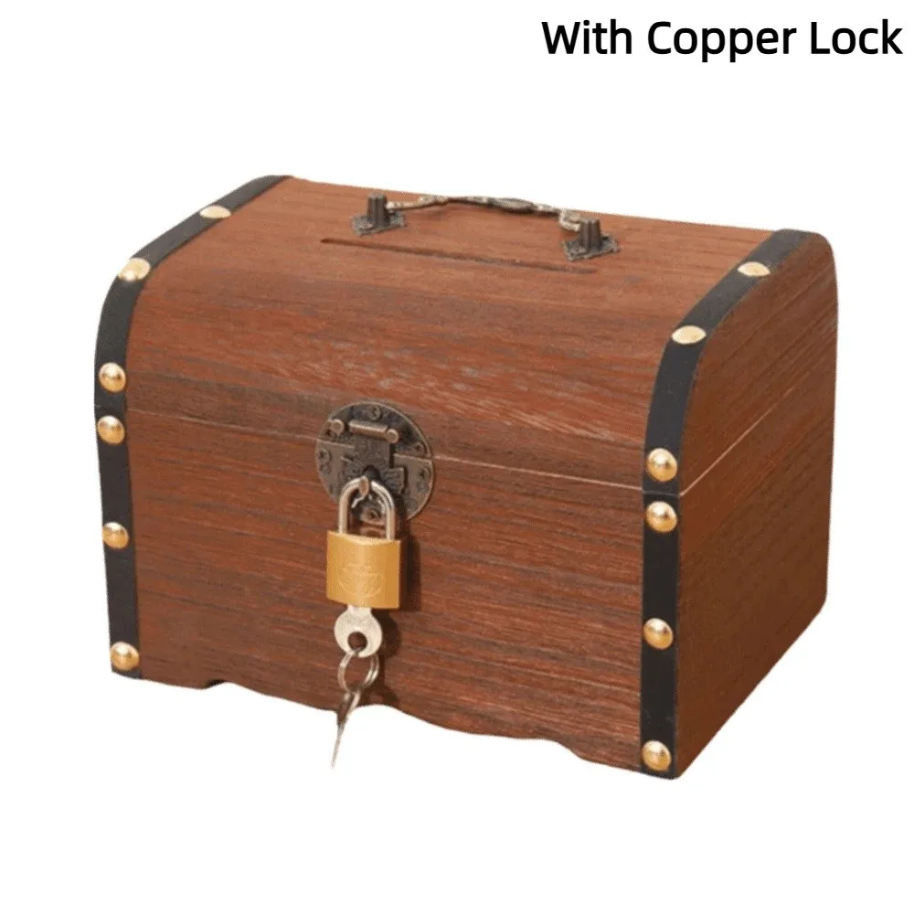 

Trendy Wooden Piggy Bank With Security Lock Unique Treasure Chest Vintage Storage Box Money Saver