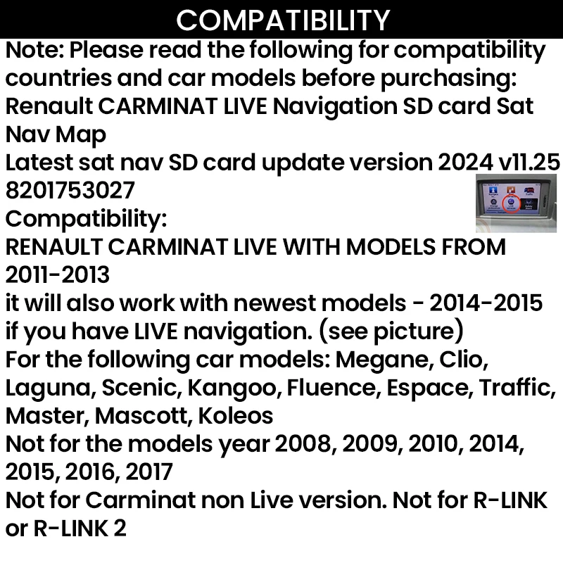 2025 NEW UPDATE MAP SAT NAV Card for RENAULT TOMTOM CARMINAT LIVE ver 11.25 2024/2025 SPEEDCAM NEW