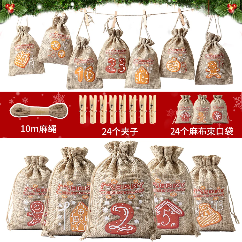 Multi-Color Gift Bags Eco-Friendly Reusable Hanging Countdown Bags Handmade Christmas Bags For Home Decor New Year 2025