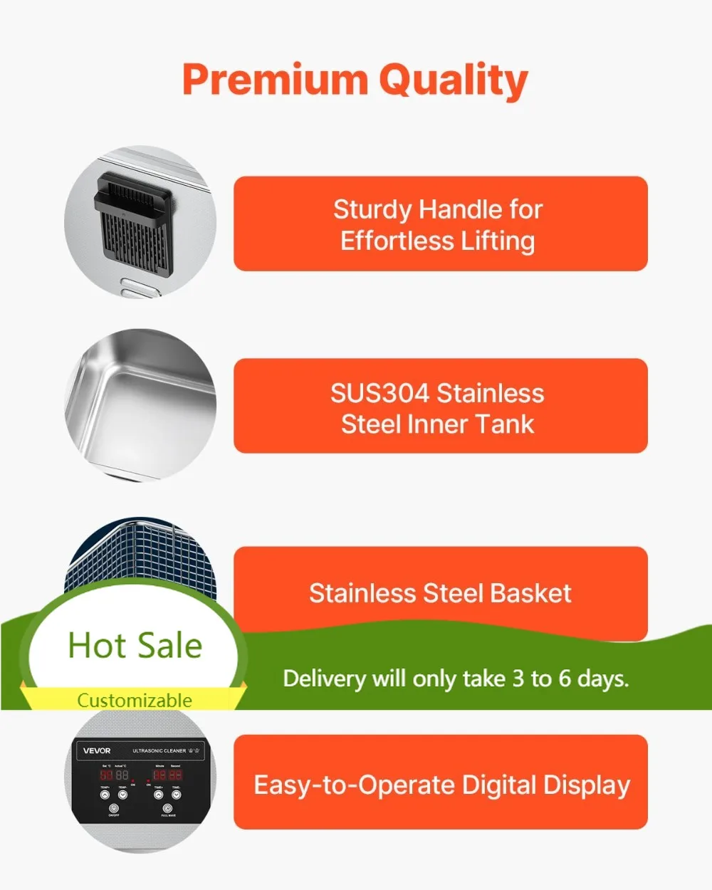 180W 10L Ultrasonic Cleaner 40kHz Digital Heated Stainless Steel for Jewelry Watches