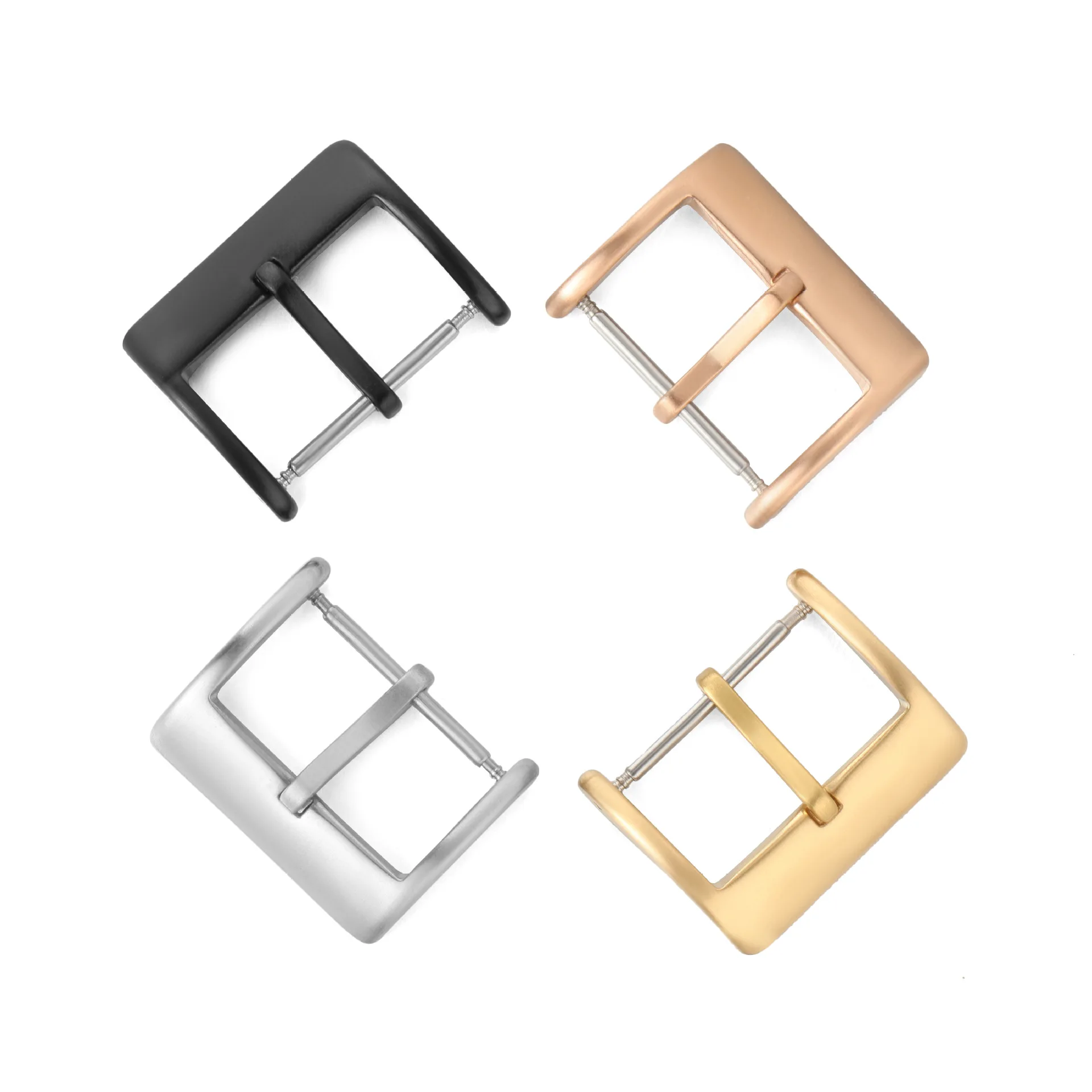Watch Band Metal Buckle 16 18 20 22 24mm Strap Solid Square Button Silver Black Rose Gold Stainless Steel Matte Polished Clasp