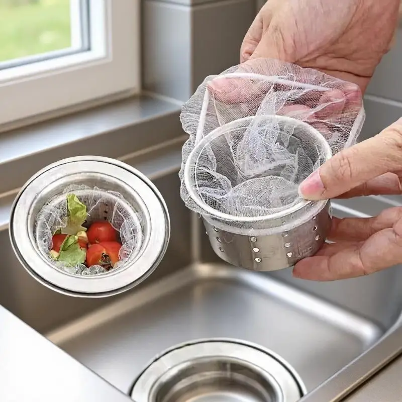 100/200/300Pcs Disposable Kitchen Sink Filter Sewer Drain Anti-blocking Garbage Bag Pool Leak Mesh Bag Mesh Strainer Sink Garba