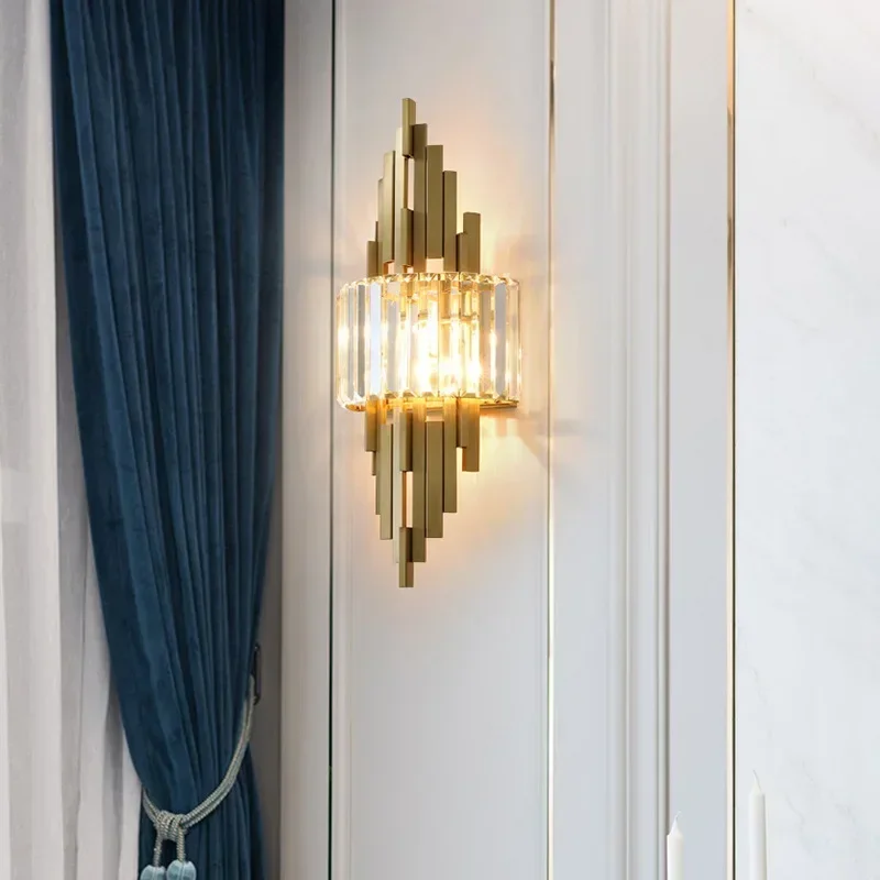 Modern luxury crystal wall lamp golden creative living room bedroom hallway study home decoration living room lighting light