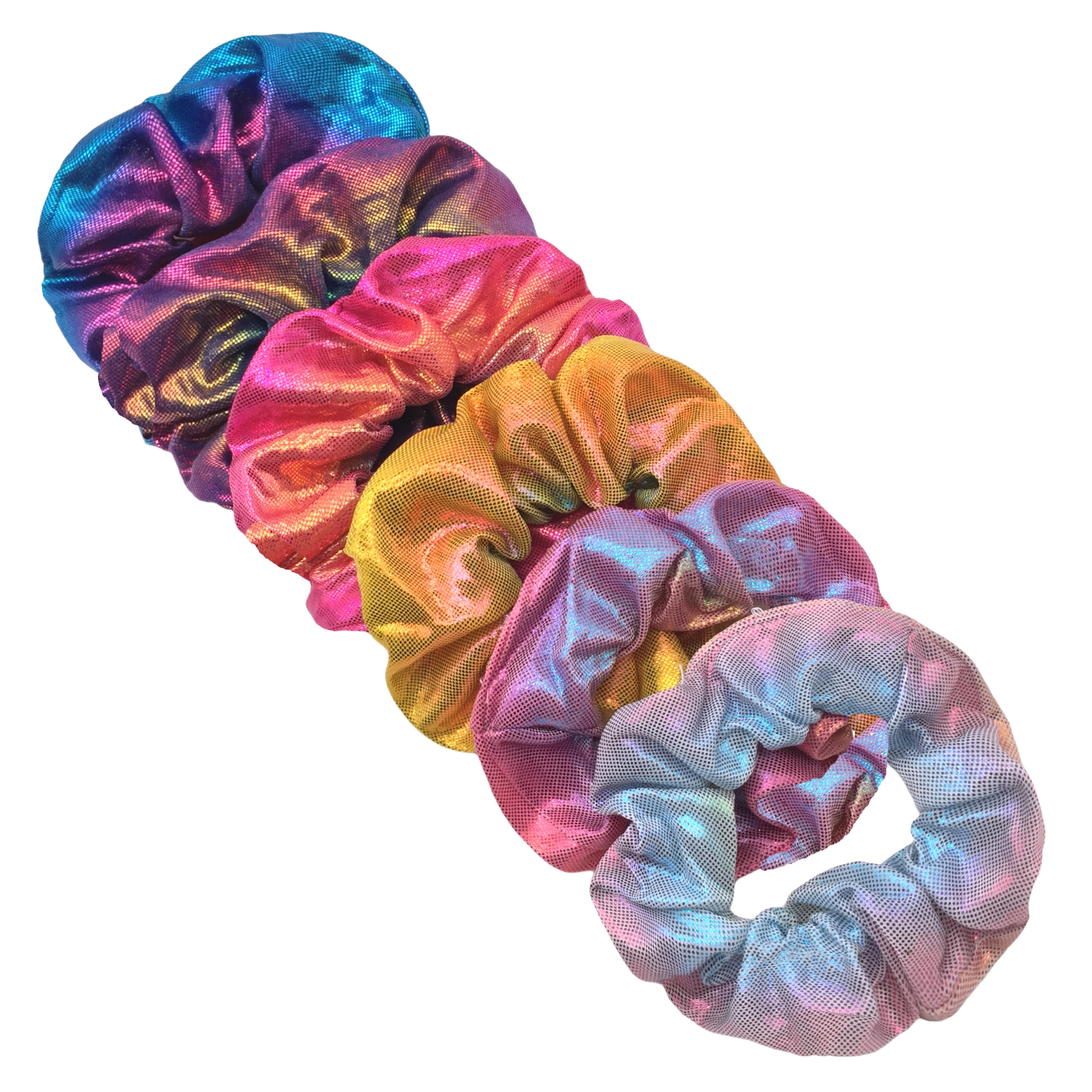 6pcs Colorful Metallic Scrunchies -Shiny Mermaid Hair Ties Elasticated Neon Hair Ties for Ponytail Holder and Hair Accessories